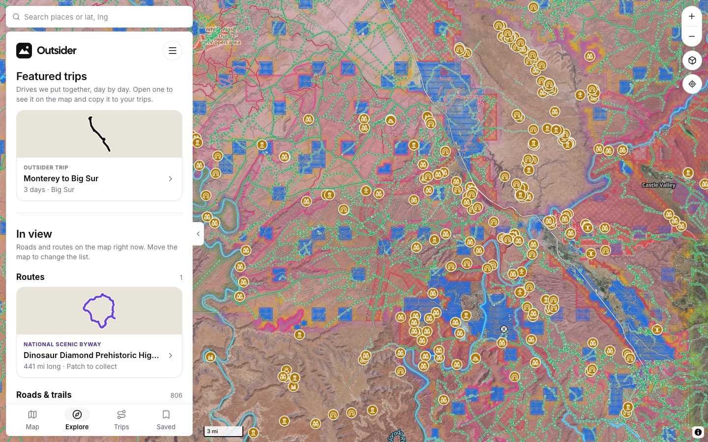 Explore tab next to the map near Moab