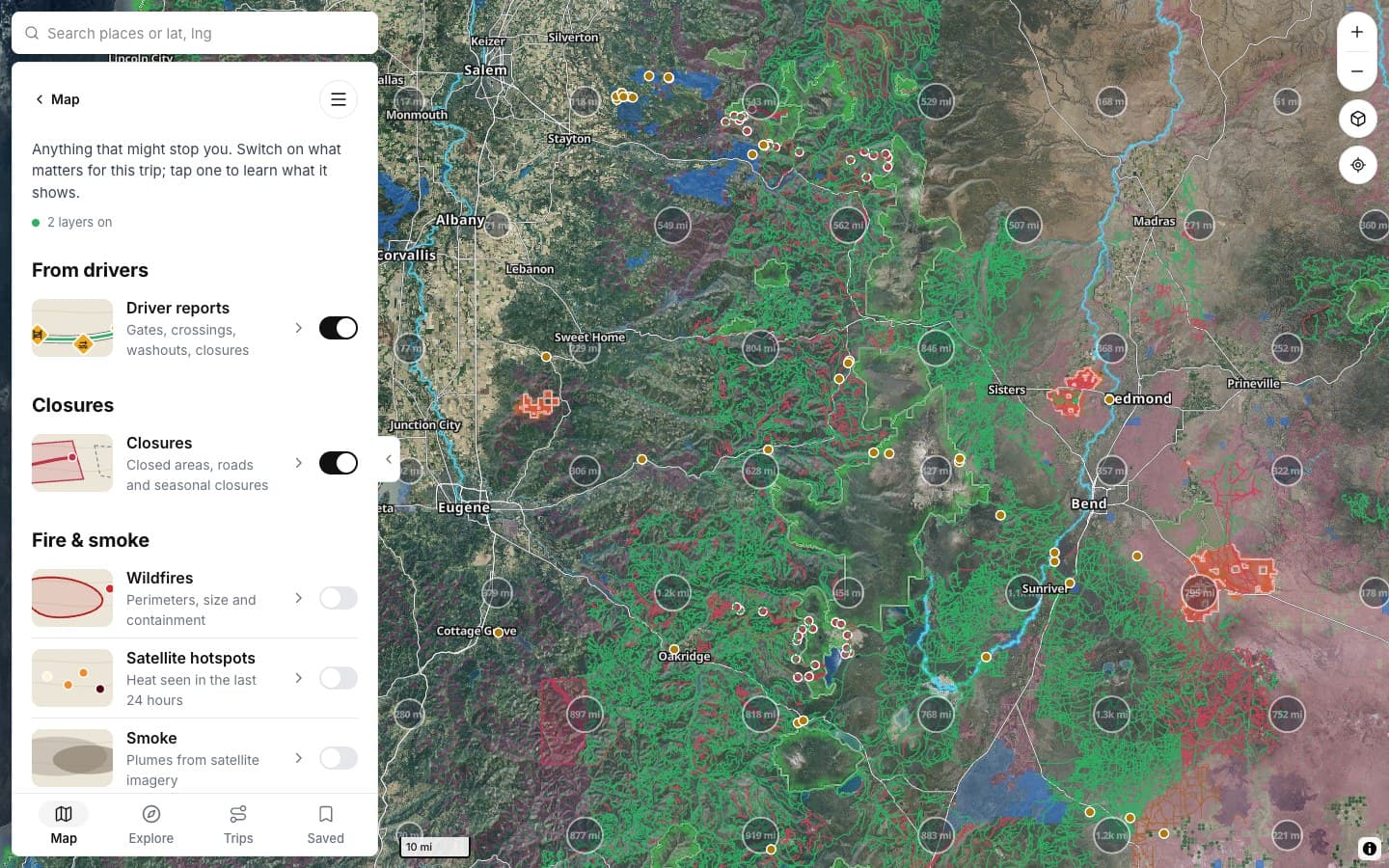 Closure areas in Oregon's Cascades