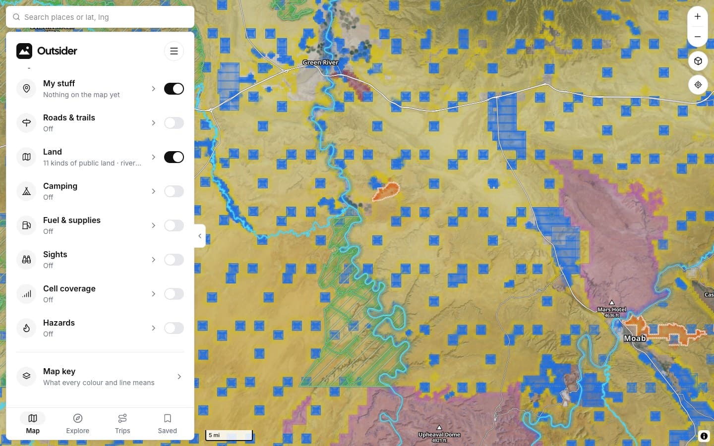 Land managers colored on the map west of Moab