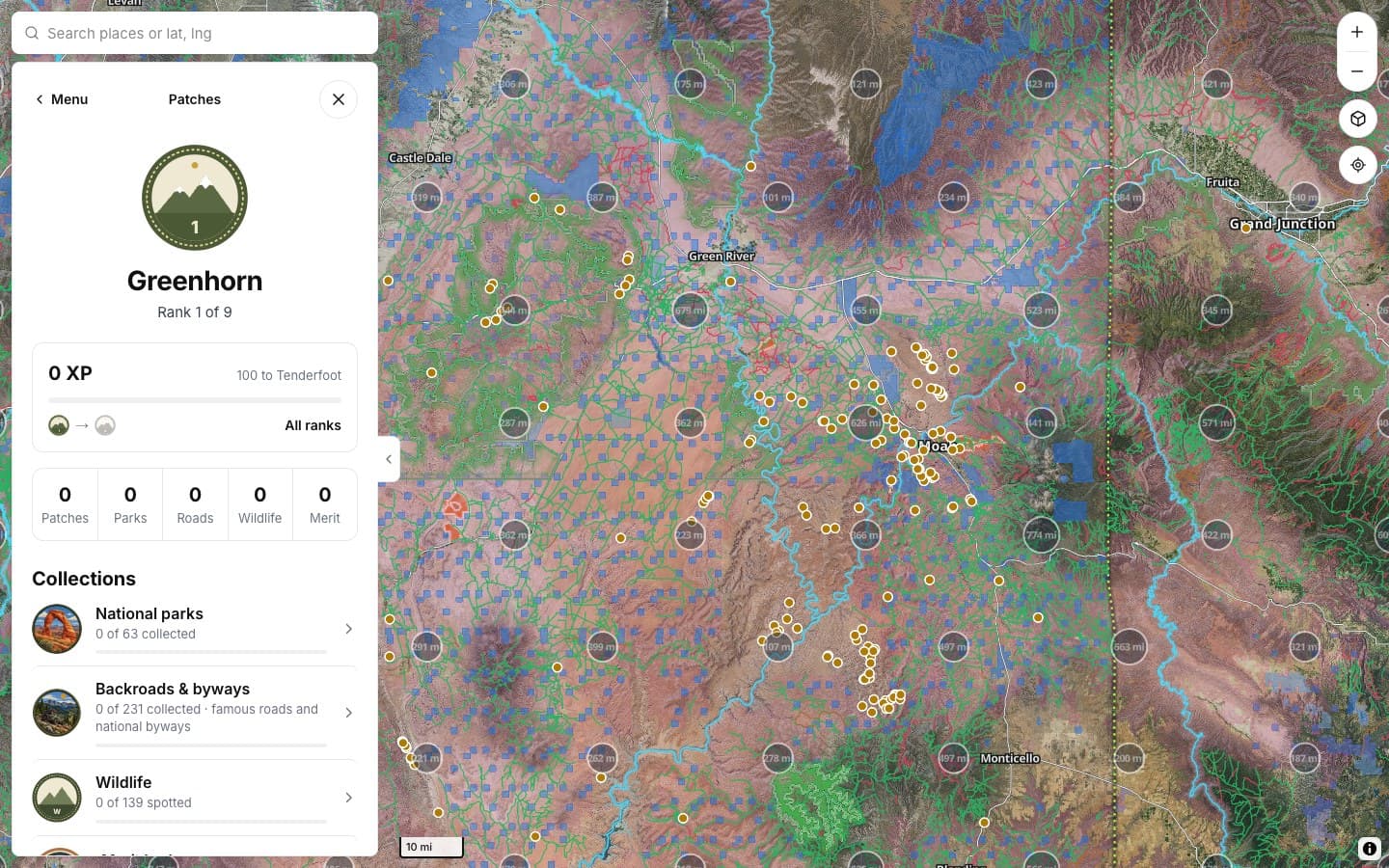 Patches: rank Greenhorn with collections of parks, byways and wildlife