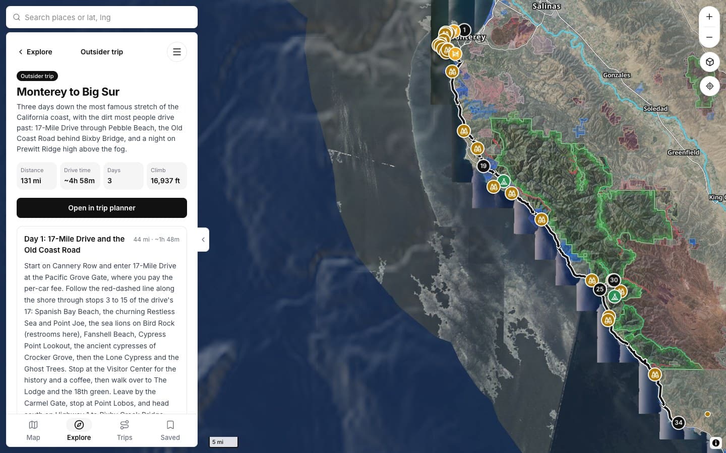Featured trip on the map