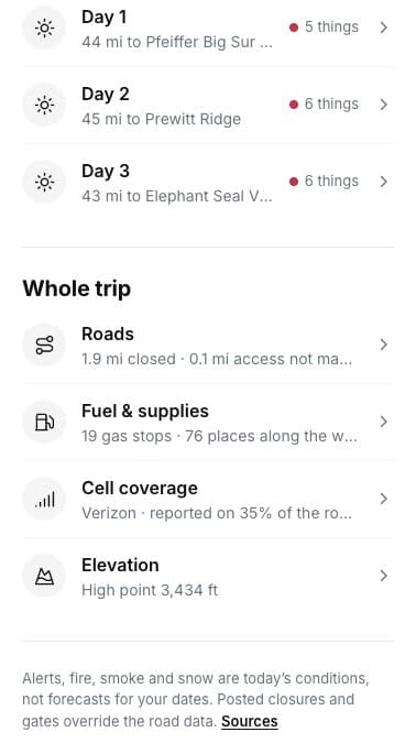 Day by day and whole trip summary