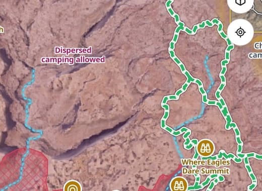 Outsider map labelling a dispersed camping area